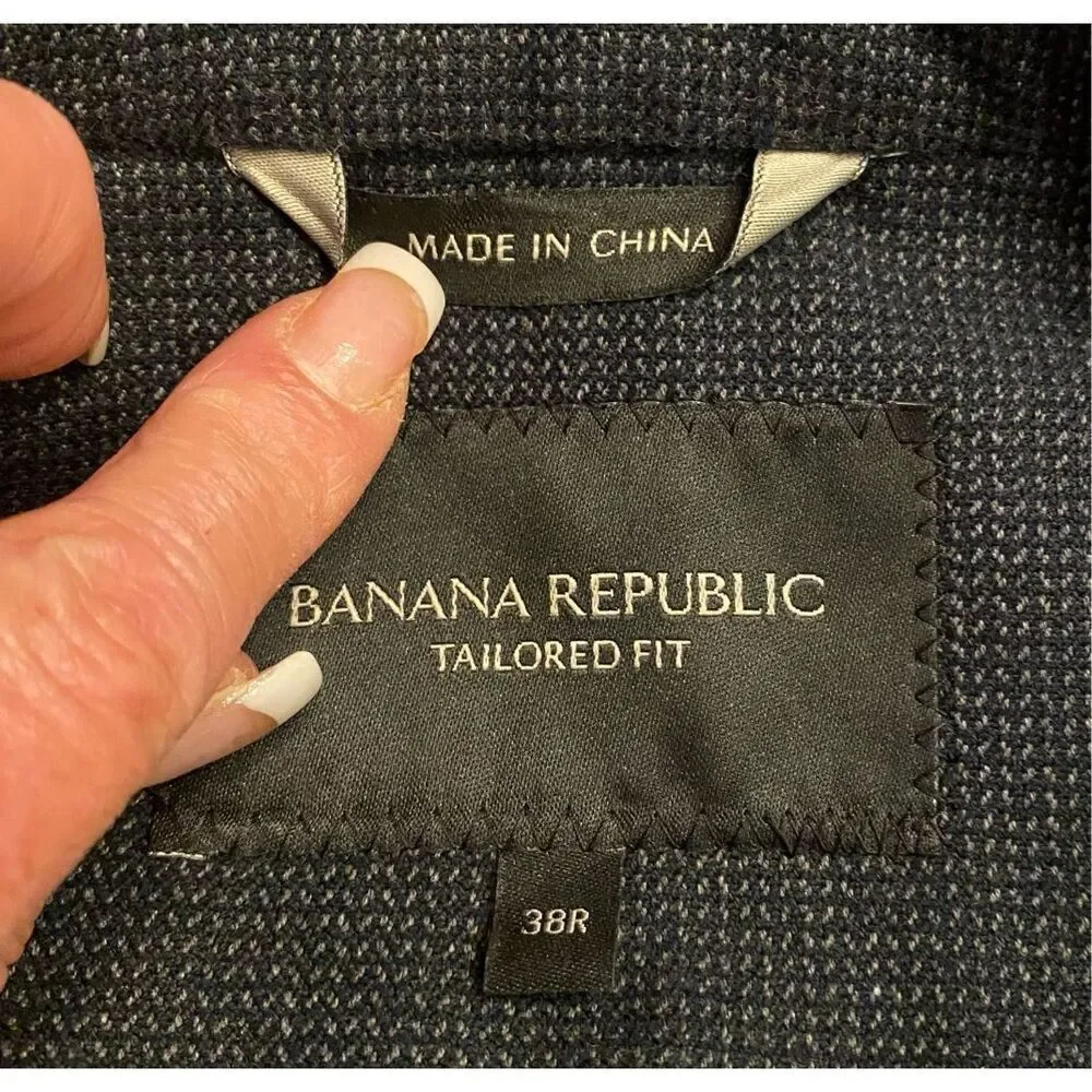 Banana Republic Men’s 2-Button Sports Coat Tailored Fit 38R Elbow Patches Blue
